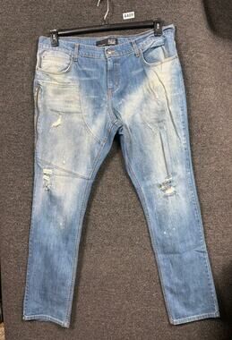 Rustic Dime Straight Jeans Mens Size 38 Blue Distressed Denim Style DS170
